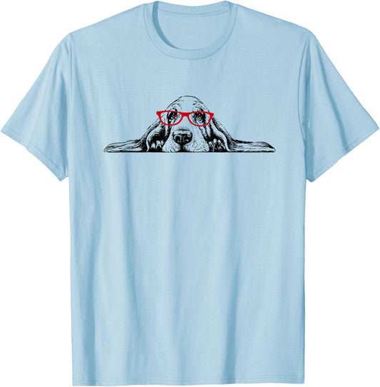 Red Glasses Basset Hound Lover T-Shirt - T-Shirt | Light Blue