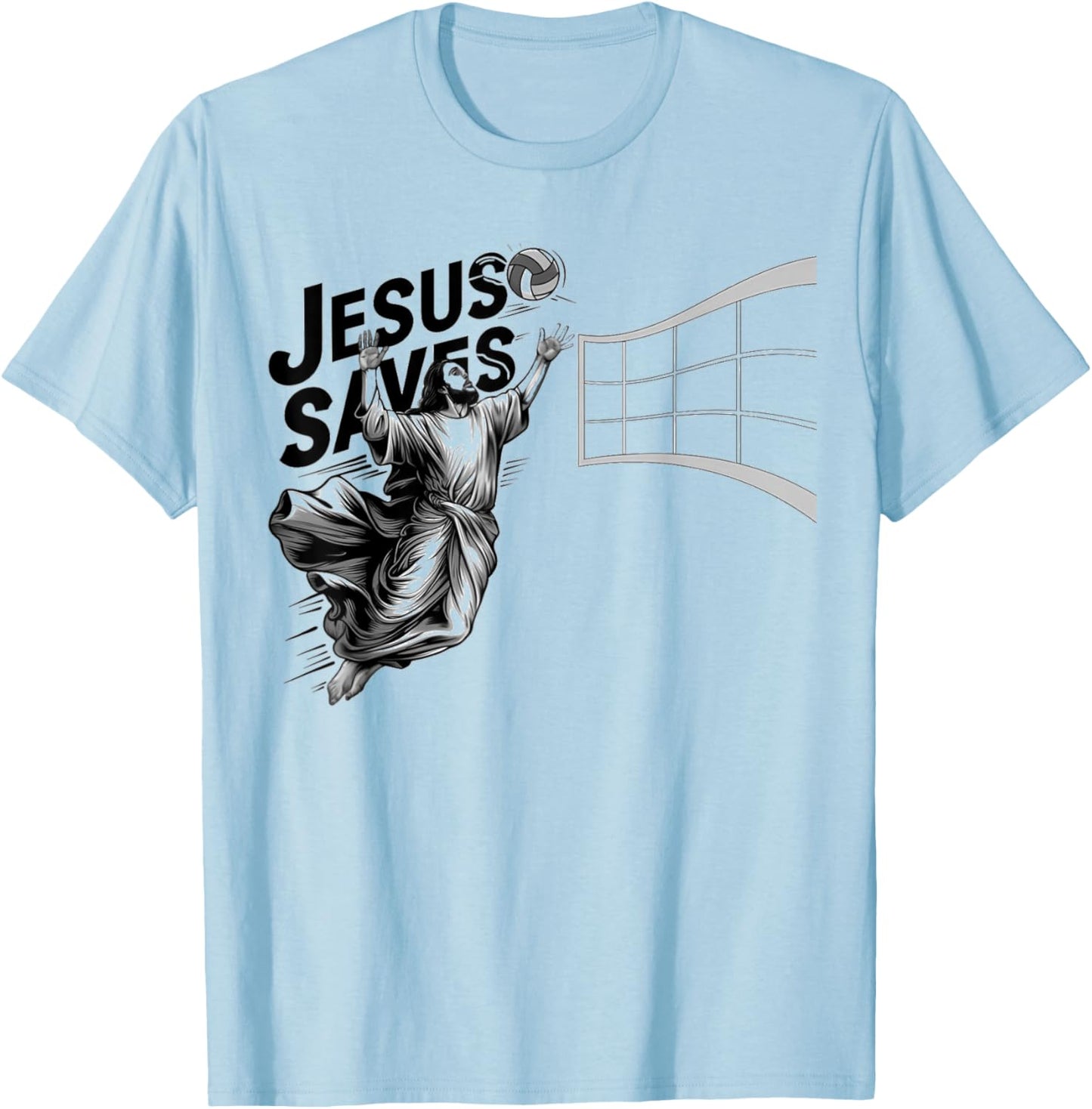 Jesus Volleyball Saves Funny Christian Faith Believer T-Shirt - T-Shirt | Light Blue