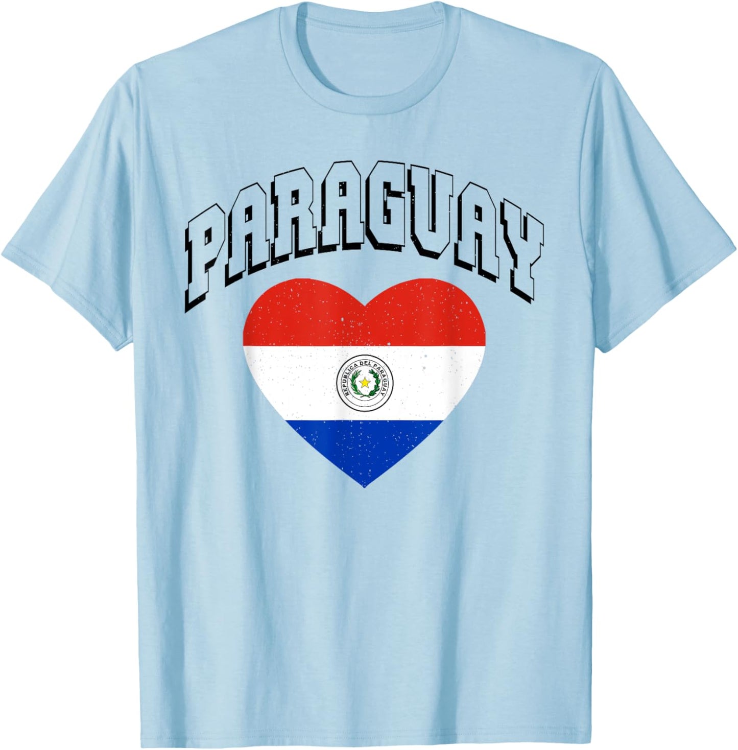 Paraguay Flag Vintage Throwback Athletic Heart T-Shirt - T-Shirt | Light Blue