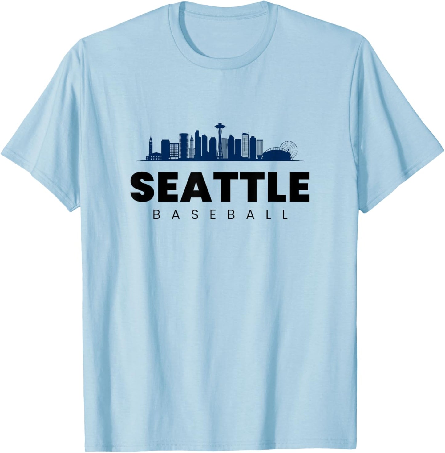 Seattle Baseball Vintage City Skyline Minimal Baseball Lover T-Shirt - T-Shirt | Light Blue