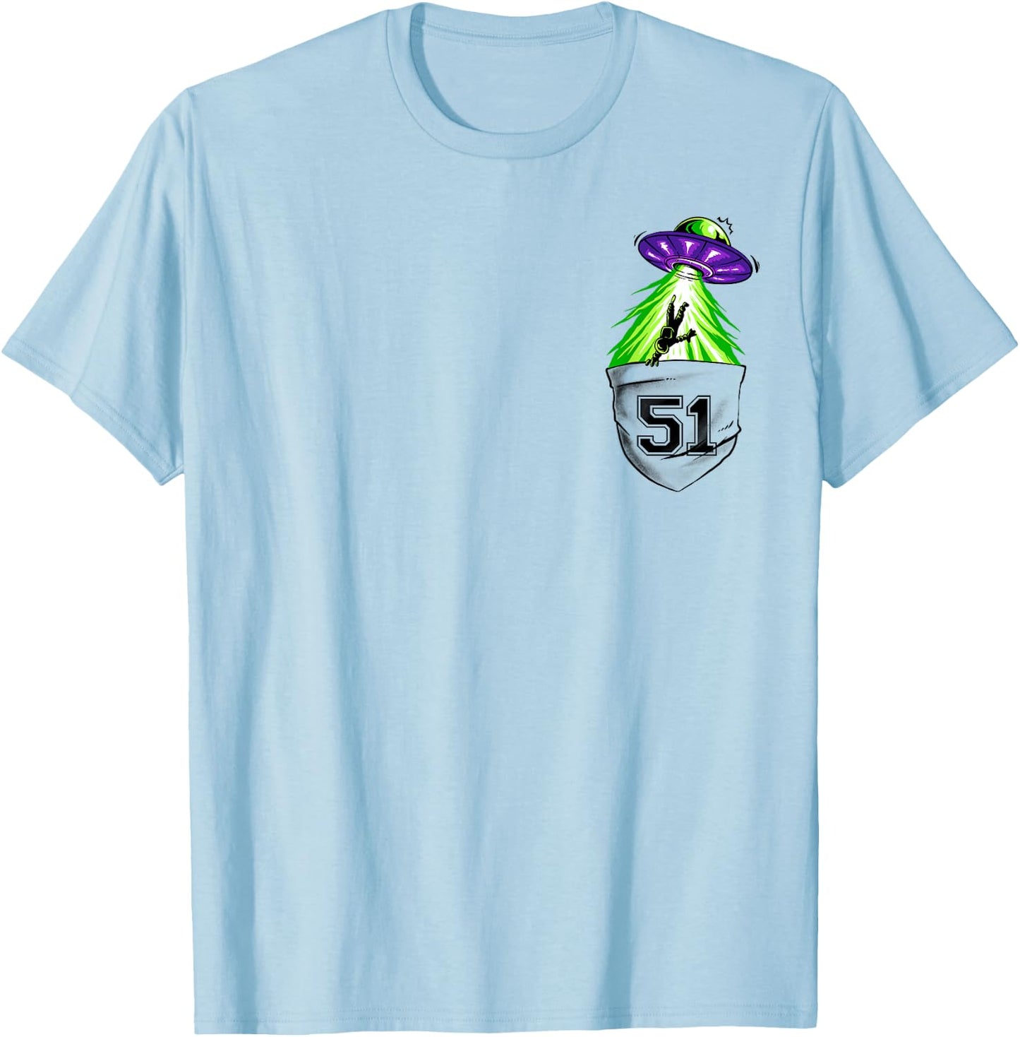 Alien Ship In Pocket Funny UFO Abduction T-Shirt - T-Shirt | Light Blue