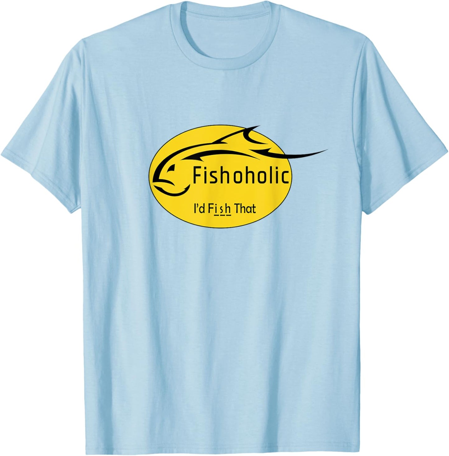 Fishoholic - Fish Logo -Adults Fishing , Grey, Small, Short Sleeve, Classic Fit T-Shirt - T-Shirt | Light Blue