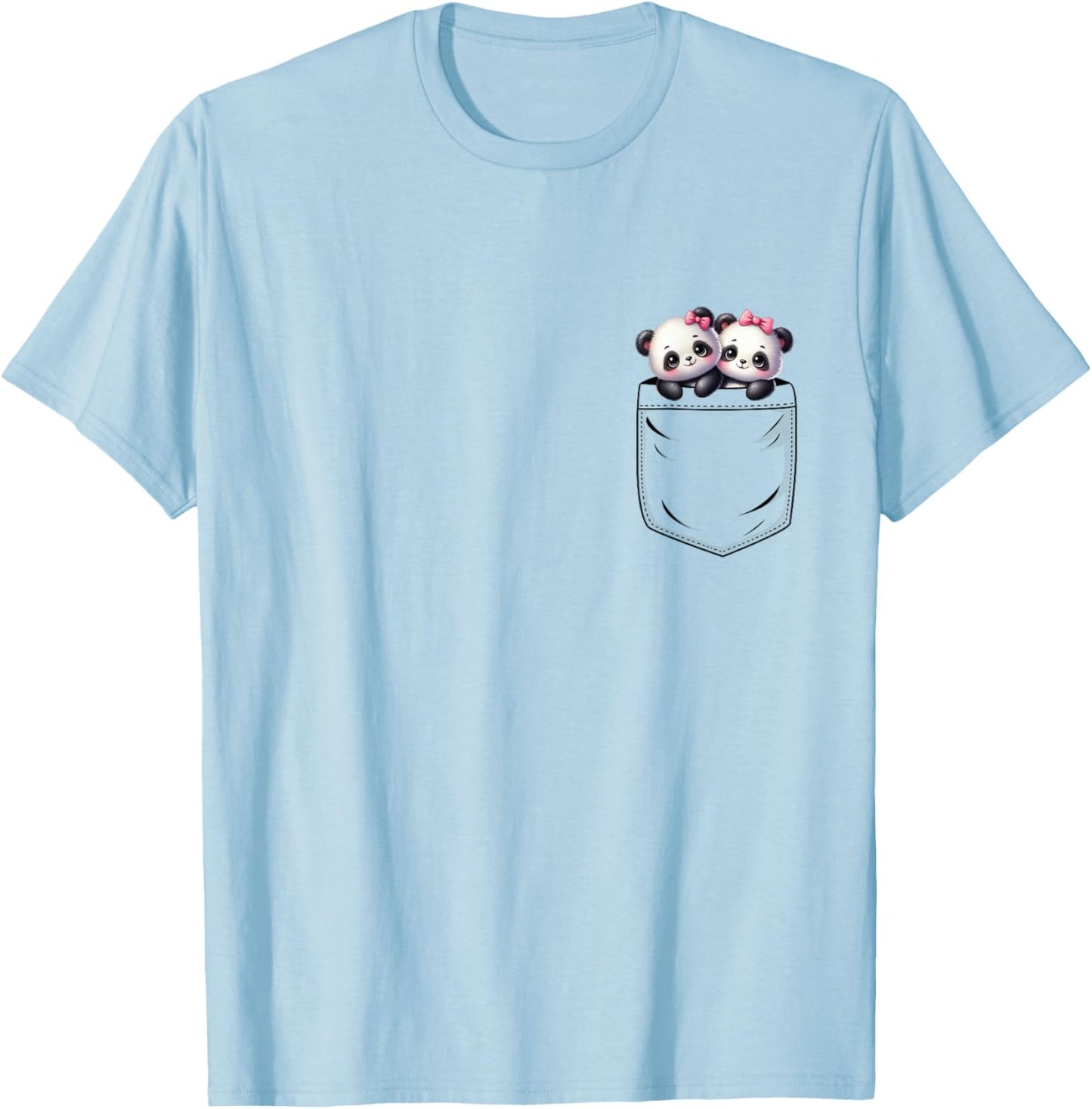 Panda Lovers Cute Funny Baby Pandas In Pocket T-Shirt - T-Shirt | Light Blue
