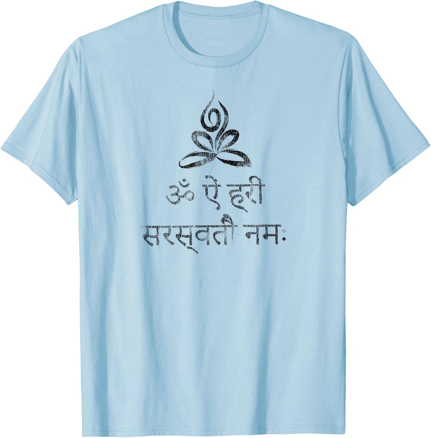 Goddess Saraswati Distressed Lotus Yoga Pose Sanskrit Mantra T-Shirt - T-Shirt | Light Blue