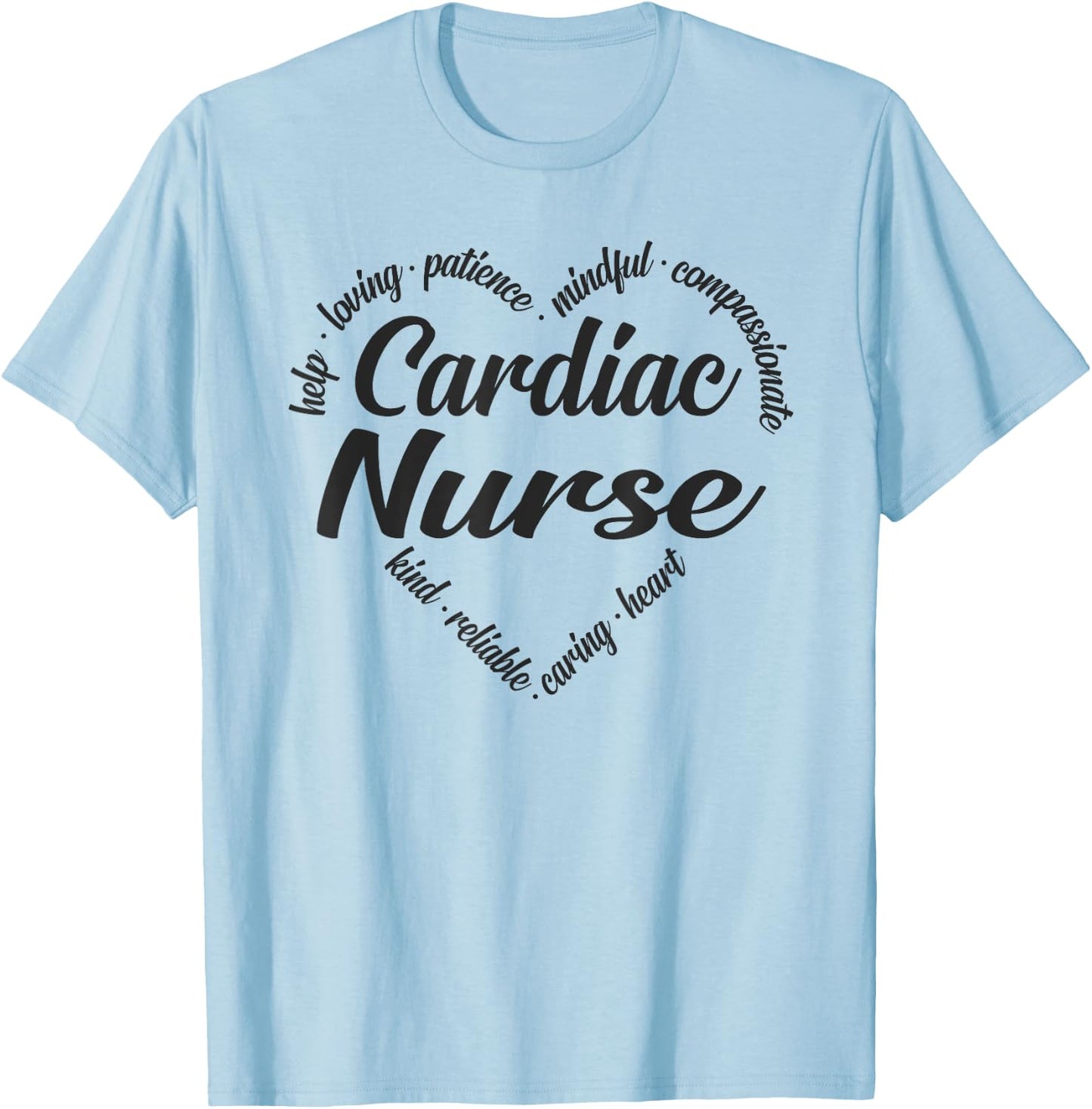 Cardiac Nurse Heart Word Cloud T-Shirt - T-Shirt | Light Blue