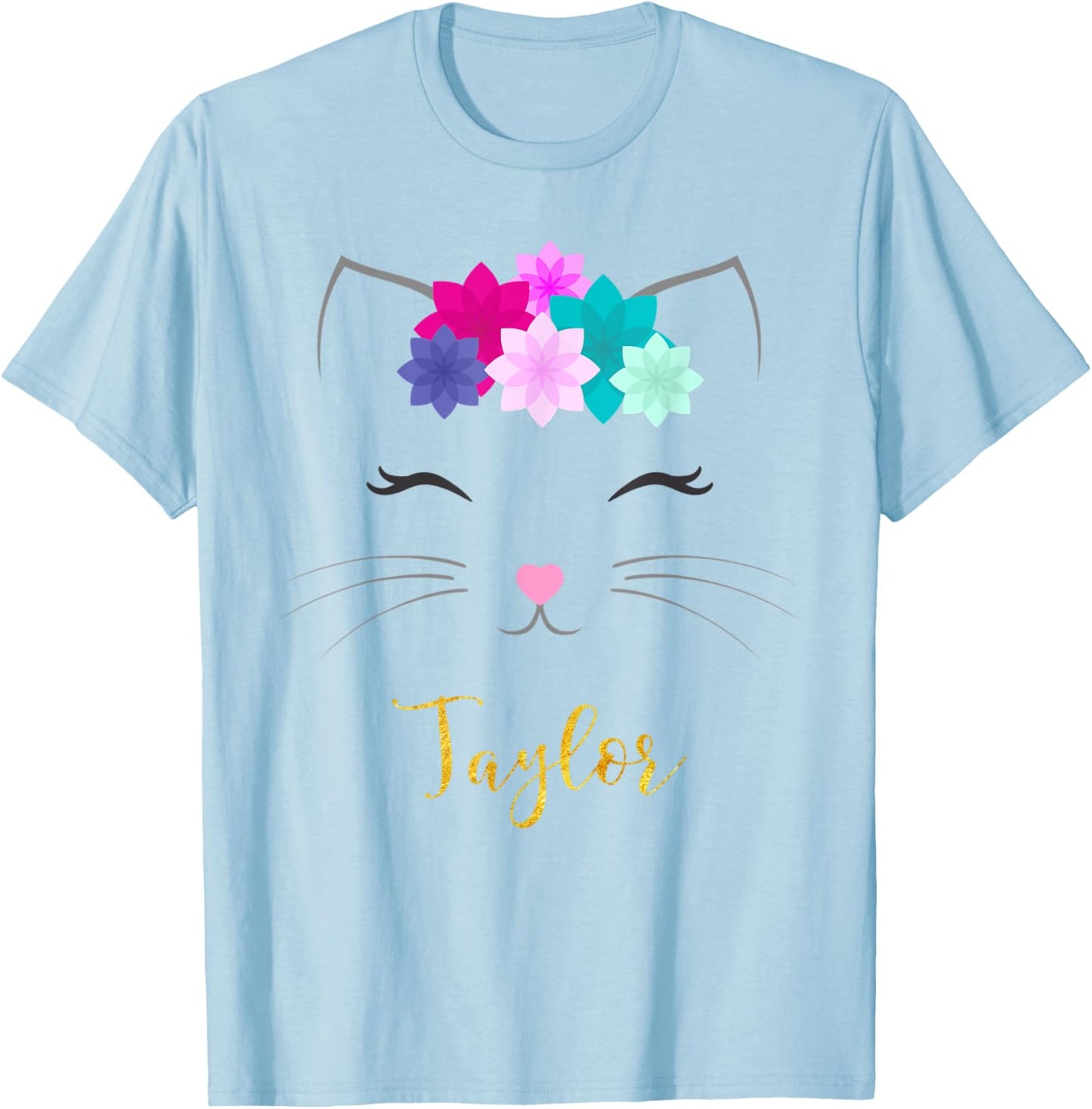 Taylor Name Gift Personalized Kitty Cat T-Shirt - T-Shirt | Light Blue