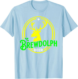 Brewdolph Funny Reindeer Holidays Christmas Beer Drinking T-Shirt - T-Shirt | Light Blue