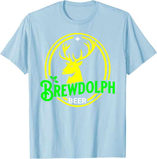 Brewdolph Funny Reindeer Holidays Christmas Beer Drinking T-Shirt - T-Shirt | Light Blue