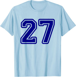 Number #27 Blue Sports Team T-Shirt - T-Shirt | Light Blue