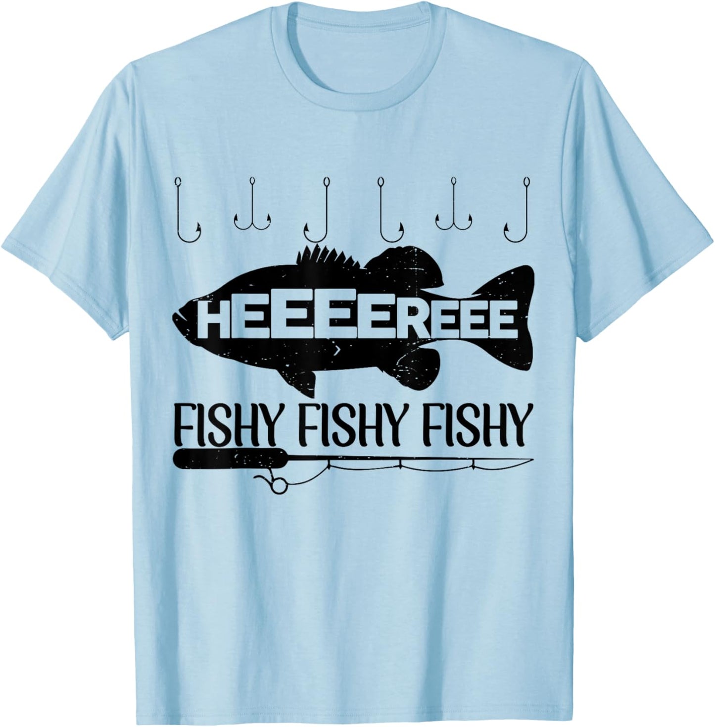 Here-Fishy Men Dad Women Toddler Boy Kids Funny Bass Fishing T-Shirt - T-Shirt | Light Blue