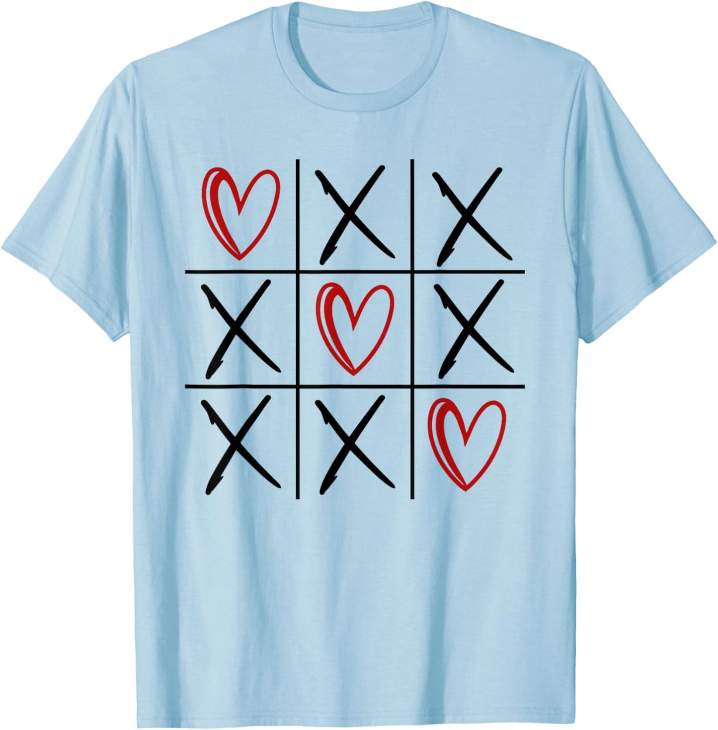 Tic Tac Toe Love Hearts Romantic Valentine T-Shirt - T-Shirt | Light Blue