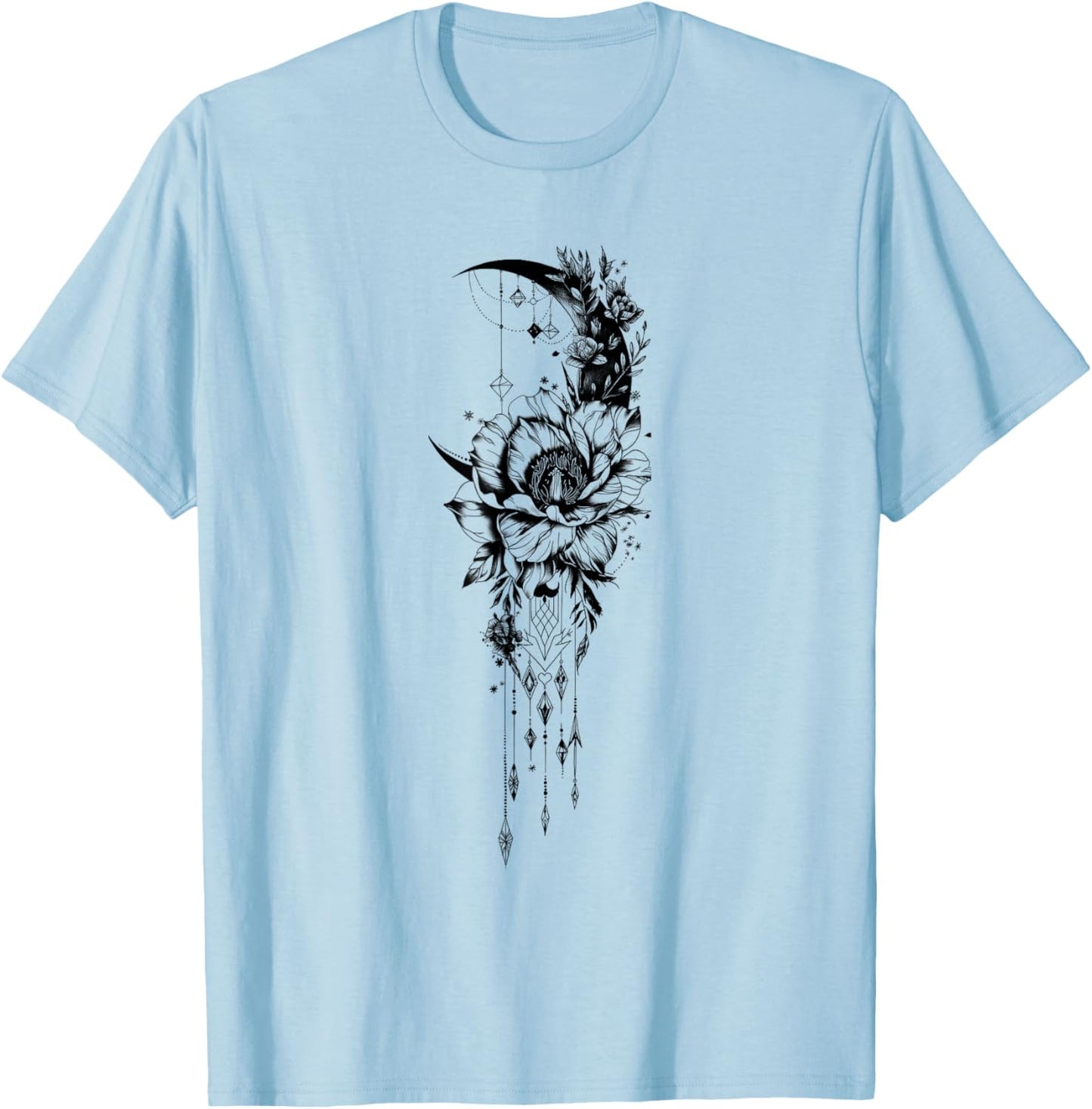 Celestial and Mystical Moon Goth T-Shirt - T-Shirt | Light Blue