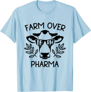 Farm Over Pharma Funny Cow Sunglasses Dad Farm Mom T-Shirt - T-Shirt | Light Blue