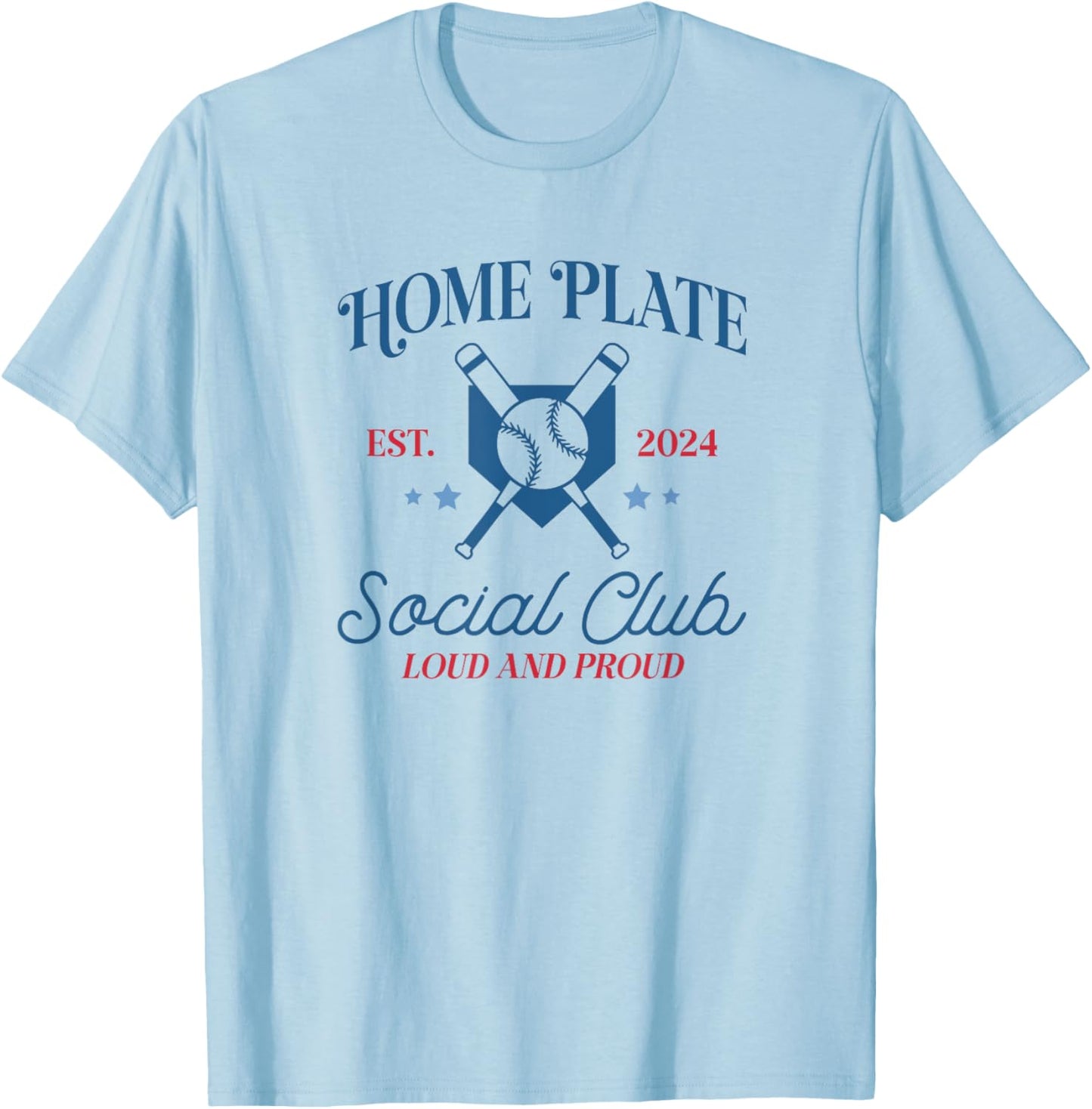 Spring 2024 Season Cute Baseball Mom Home Plate Social Club T-Shirt - T-Shirt | Light Blue
