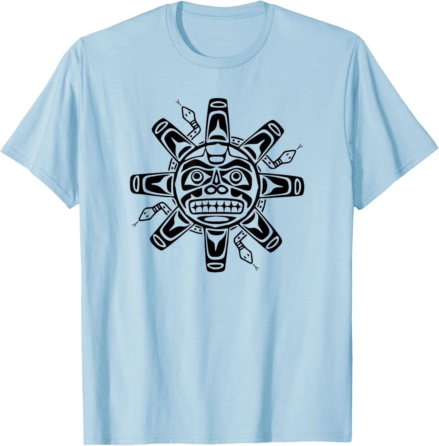 Sun Symbol Abstract Haida Art Pacific Northwest Coast Snakes T-Shirt - T-Shirt | Light Blue