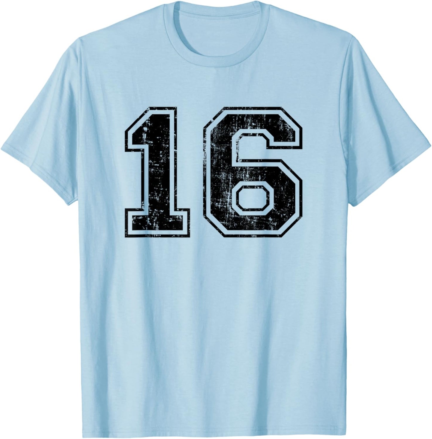 Number 16 Varsity Distressed Vintage Sport Team Player's Fan T-Shirt - T-Shirt | Light Blue