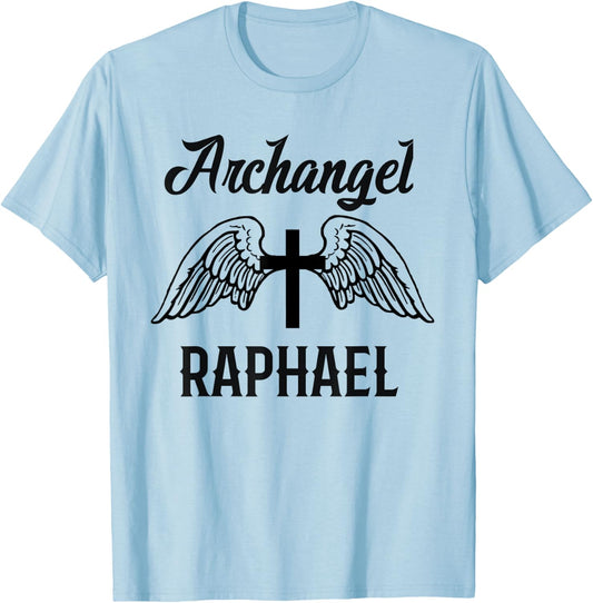 Saint Raphael the Archangel Traditional Catholic Prayer T-Shirt - T-Shirt | Light Blue