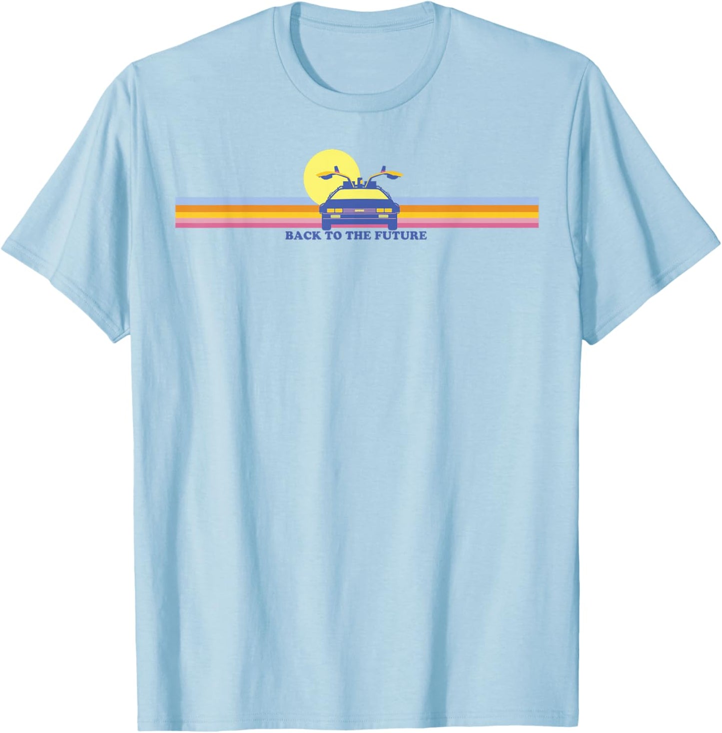 Back to The Future Delorean Retro Chest Stripes T-Shirt - T-Shirt | Light Blue
