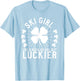 St Patrick's Day Ski Girl Skier Skiing Gift T-Shirt - T-Shirt | Light Blue