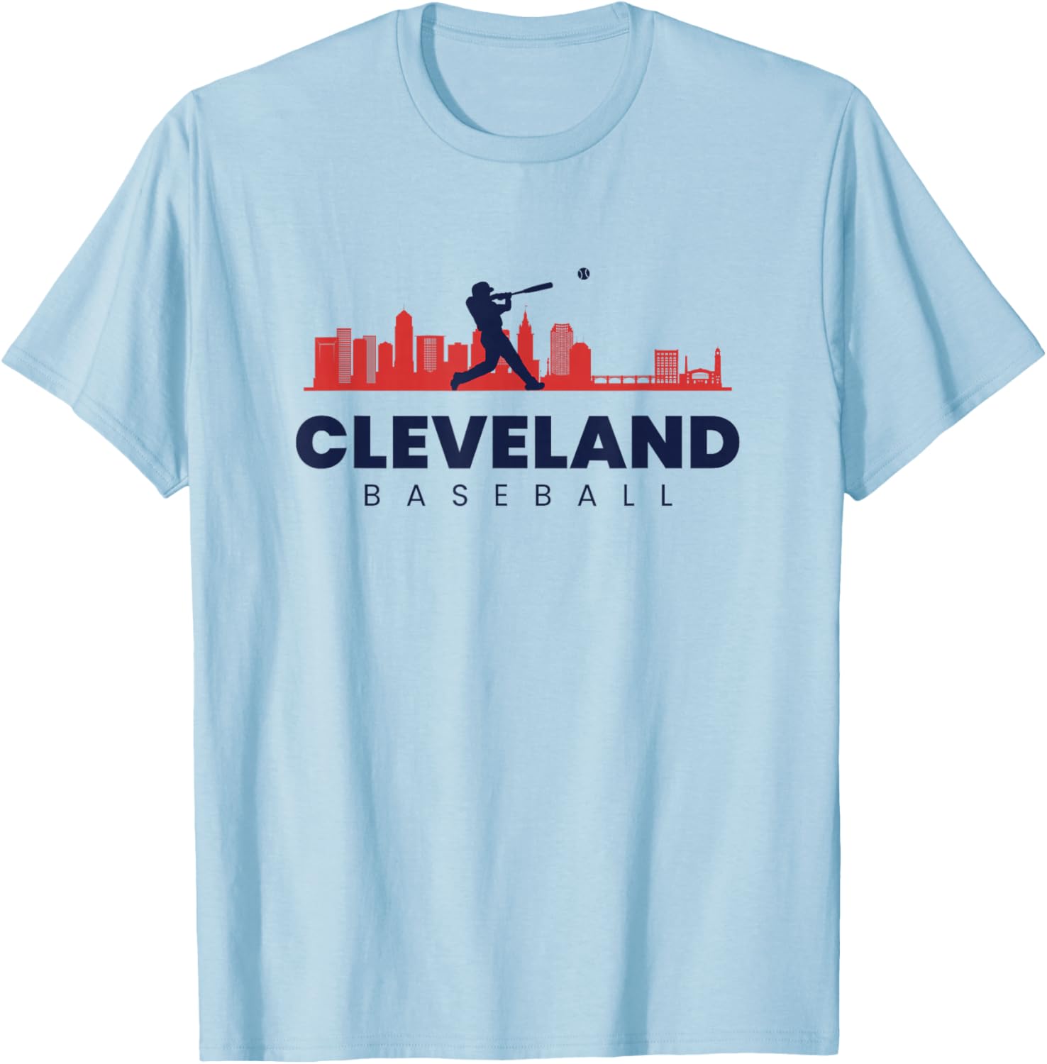 Cleveland Baseball Minimalist City Skyline Baseball Lover T-Shirt - T-Shirt | Light Blue