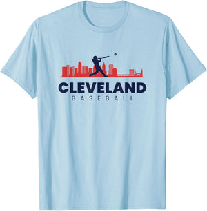 Cleveland Baseball Minimalist City Skyline Baseball Lover T-Shirt - T-Shirt | Light Blue