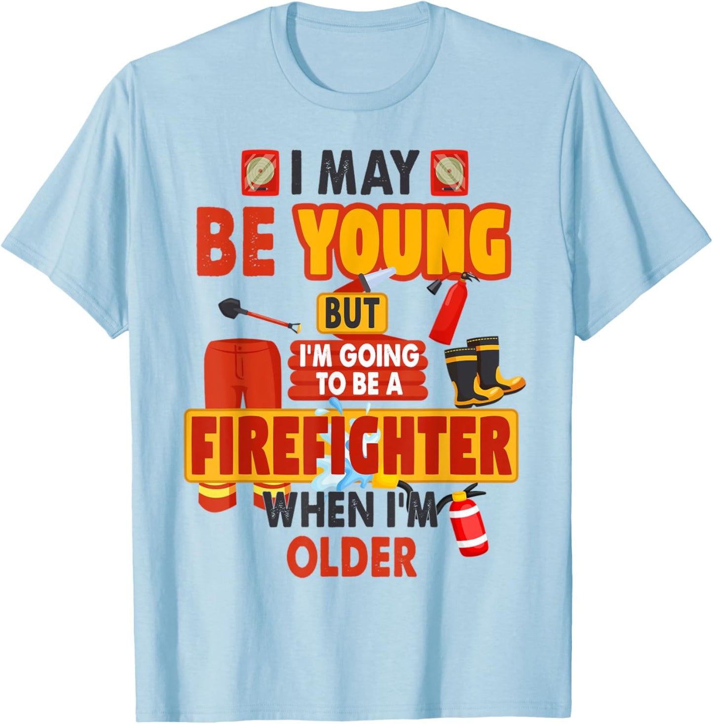 Fireman Outfit Idea For Kids & Boys Firefighter Costume T-Shirt - T-Shirt | Light Blue