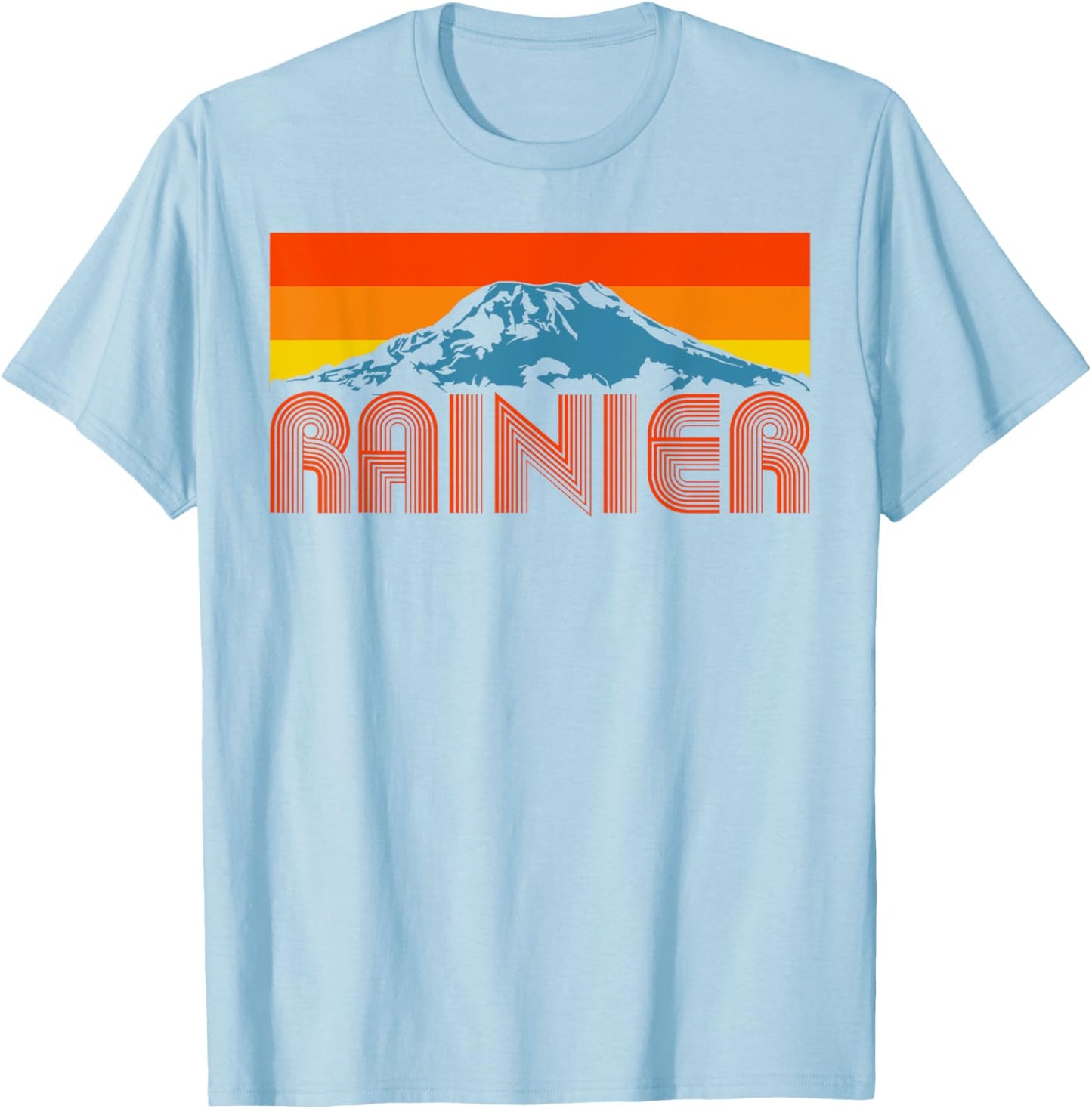 Mount Rainier Vintage Mountains & Sun Retro 80's T-Shirt - T-Shirt | Light Blue