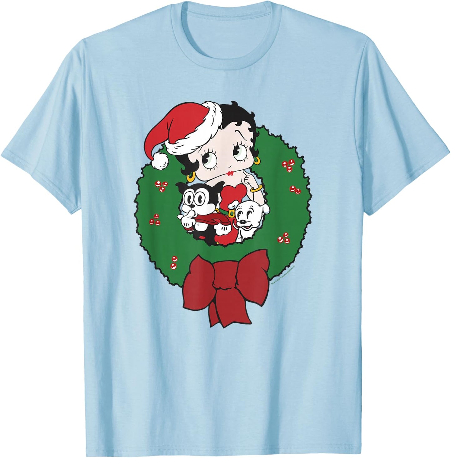 Betty Boop Christmas Betty & Friends Holiday Wreath T-Shirt - T-Shirt | Light Blue
