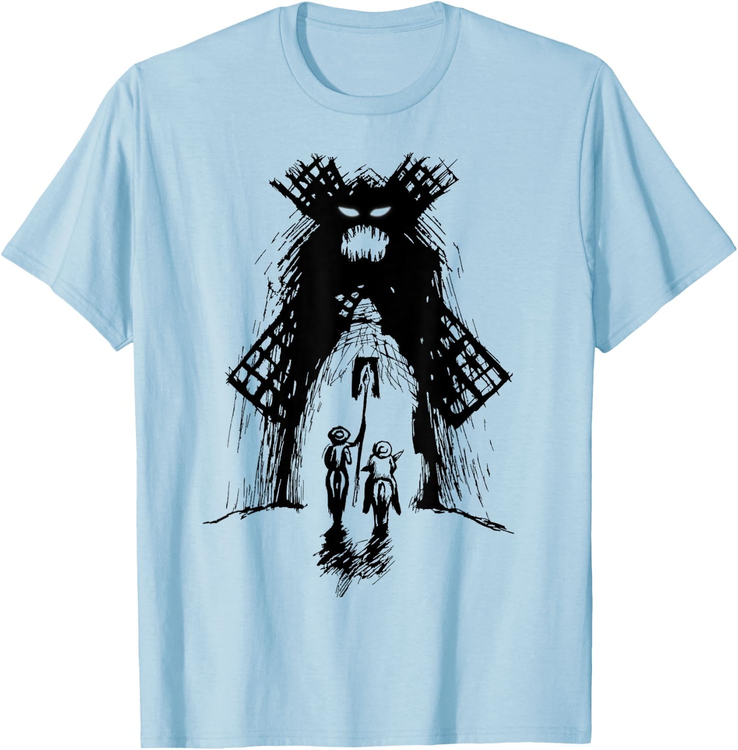 Don Quixote and Sancho vs Monster Windmill T-Shirt - T-Shirt | Light Blue