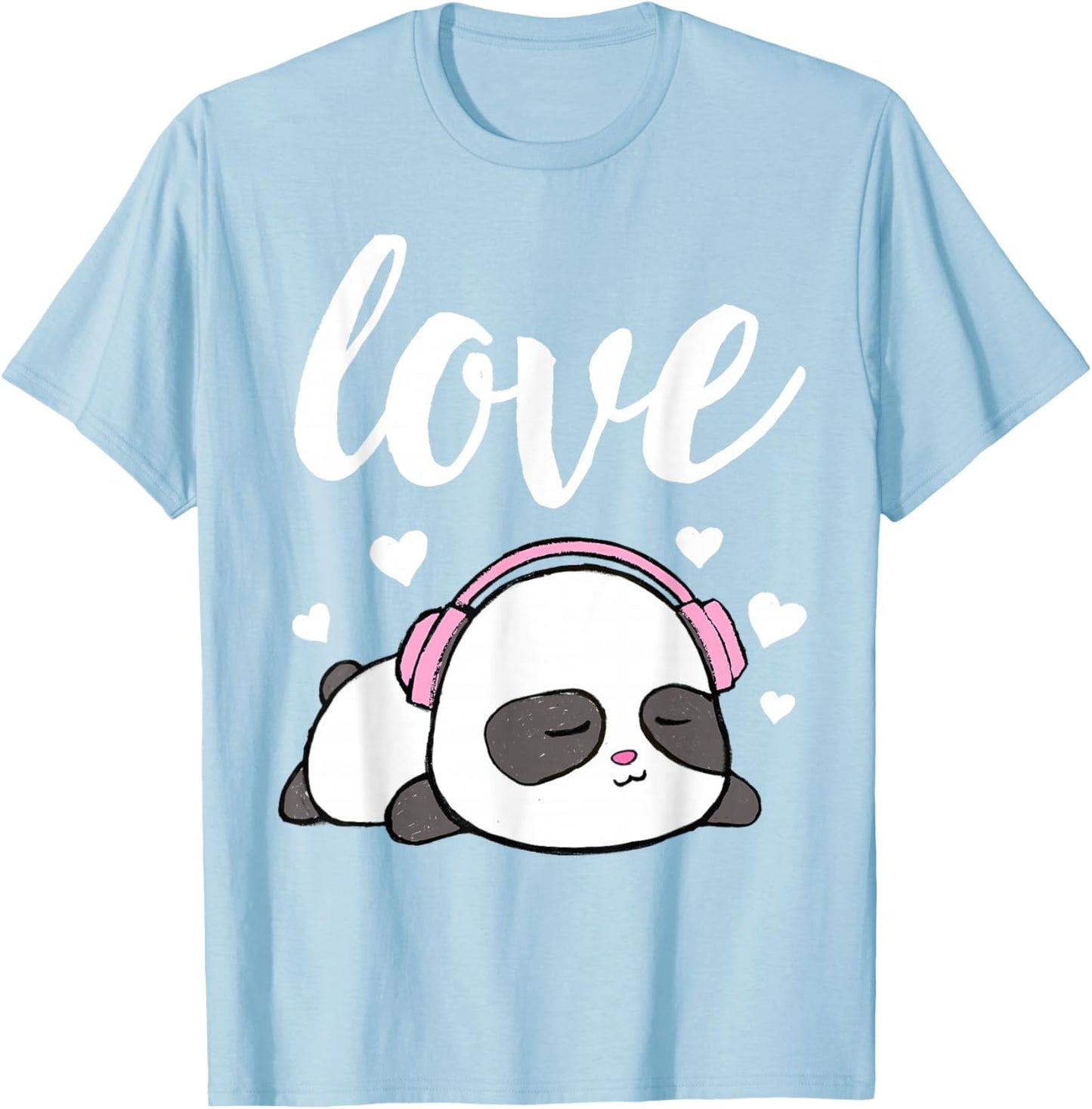 Love Valentines Cute Kawaii Panda Hearts Girls T-Shirt - T-Shirt | Light Blue