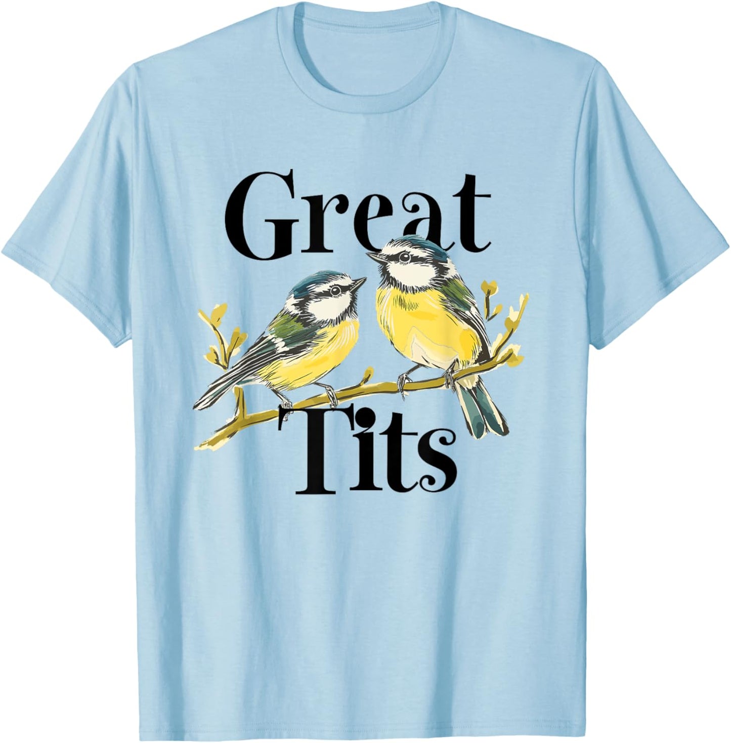 Great Tits Funny Ornithology Bird Great Tit English T-Shirt - T-Shirt | Light Blue