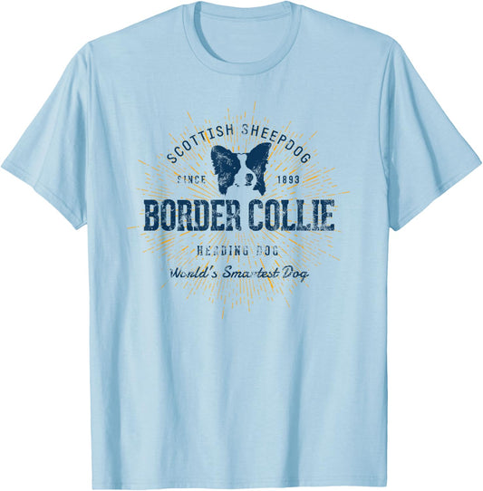 Retro Border Collie Vintage T-Shirt - T-Shirt | Light Blue
