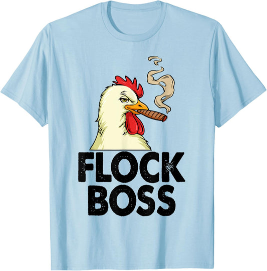 Funny White Smoking Chicken Shirt Flock Boss Women T-Shirt - T-Shirt | Light Blue