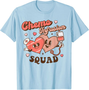 Chemo Infusion Nurse Groovy Valentine's Day Oncology Squad T-Shirt - T-Shirt | Light Blue