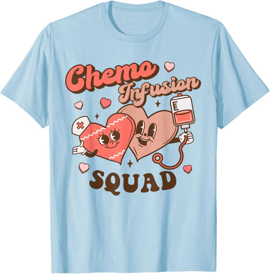 Chemo Infusion Nurse Groovy Valentine's Day Oncology Squad T-Shirt - T-Shirt | Light Blue