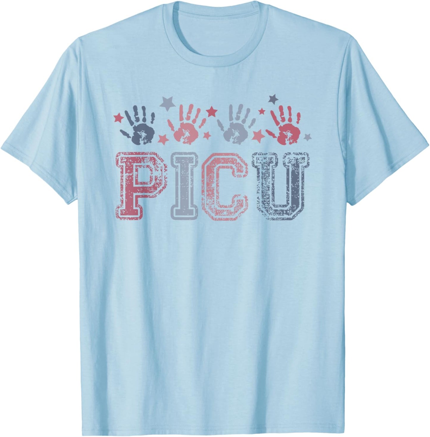 PICU nurse Vintage Patriotic Peds ICU Nurse 4th of July T-Shirt - T-Shirt | Light Blue