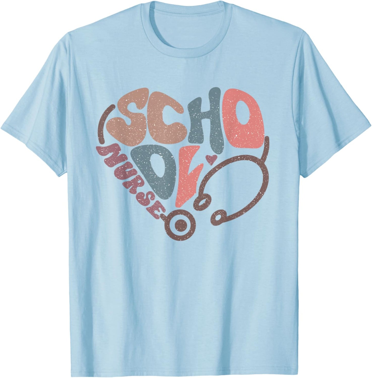 Groovy School Nurse Stethoscope Heart Nursing Nurse Day Week T-Shirt - T-Shirt | Light Blue