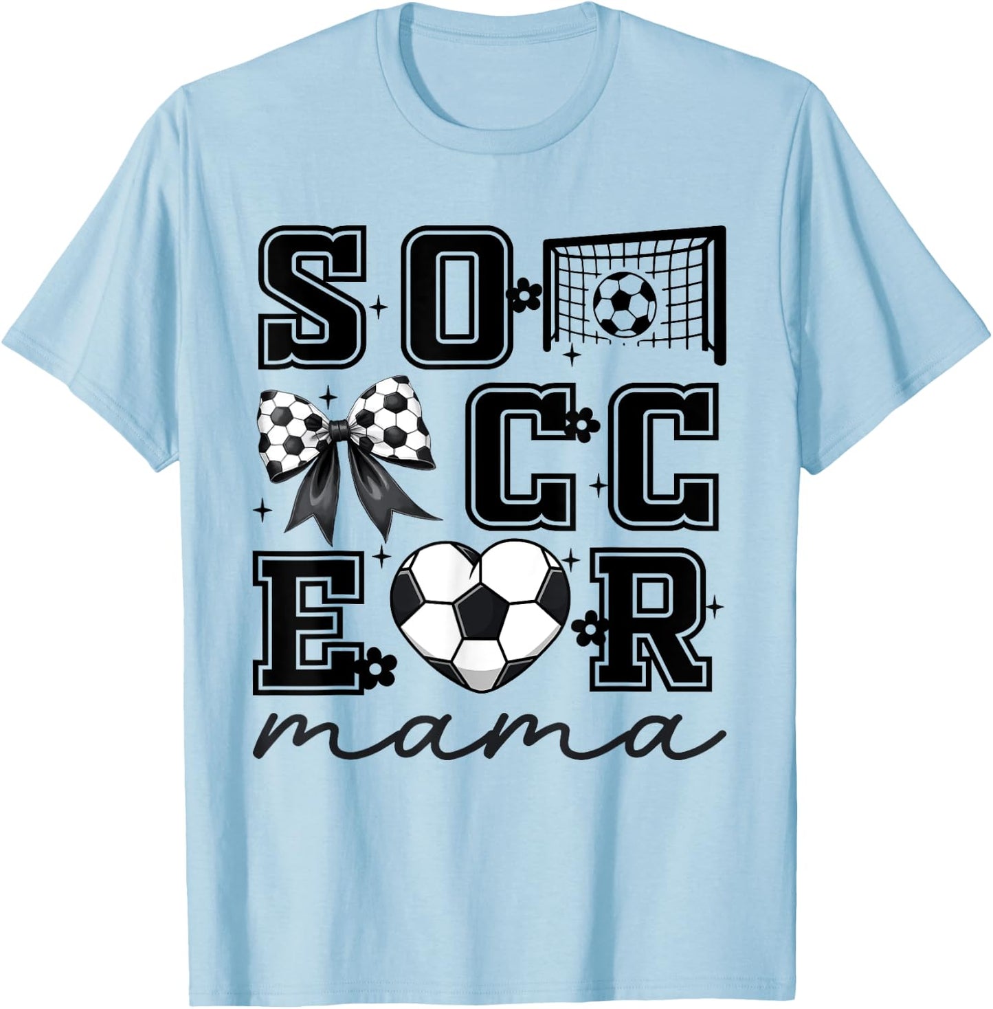 Soccer Mama Coquette Bow Funny Soccer Cheer Mama T-Shirt - T-Shirt | Light Blue