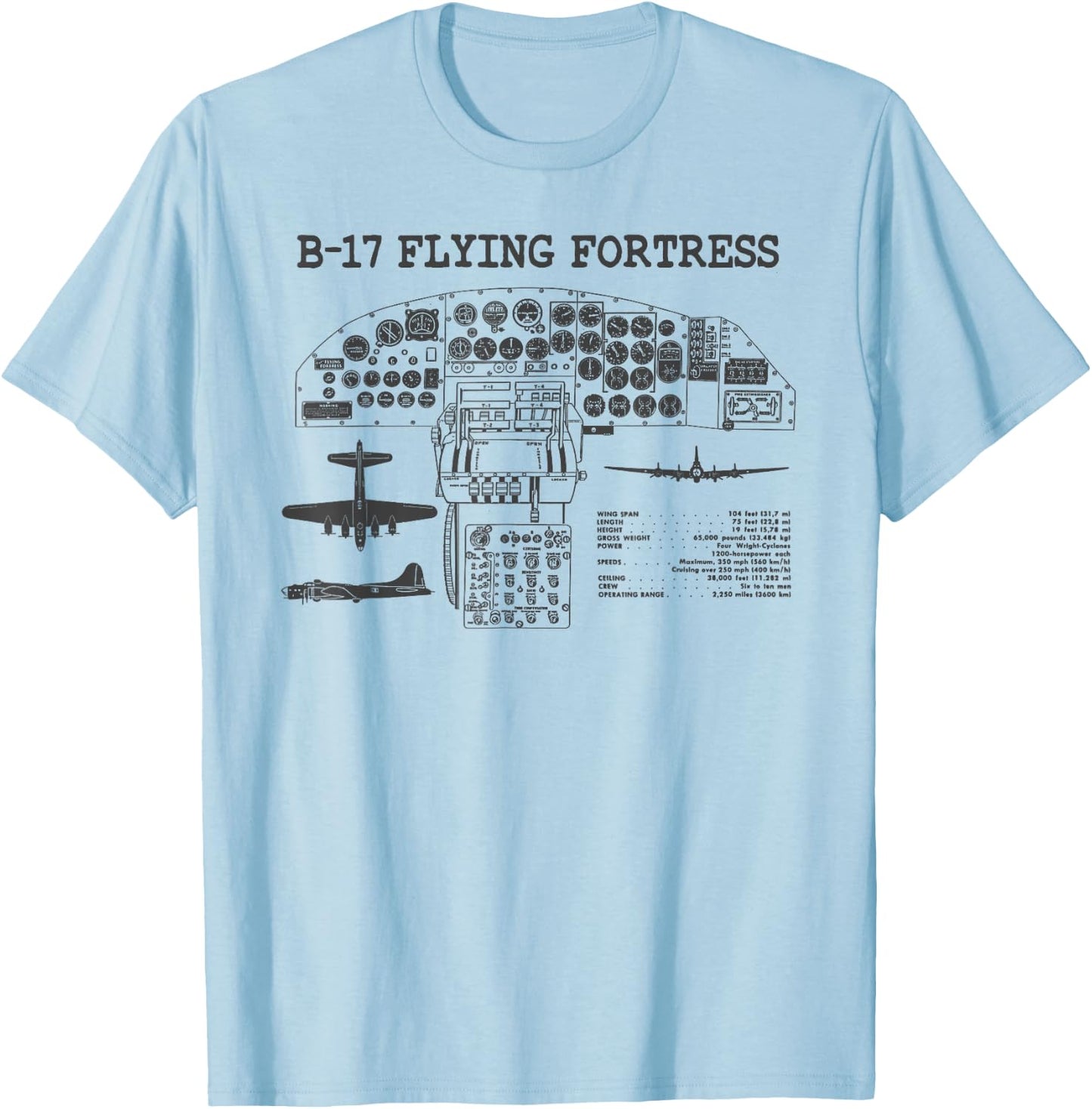 Retro USA WWII B-17 Cockpit USA Warplane B17 Flying Fortress T-Shirt - T-Shirt | Light Blue