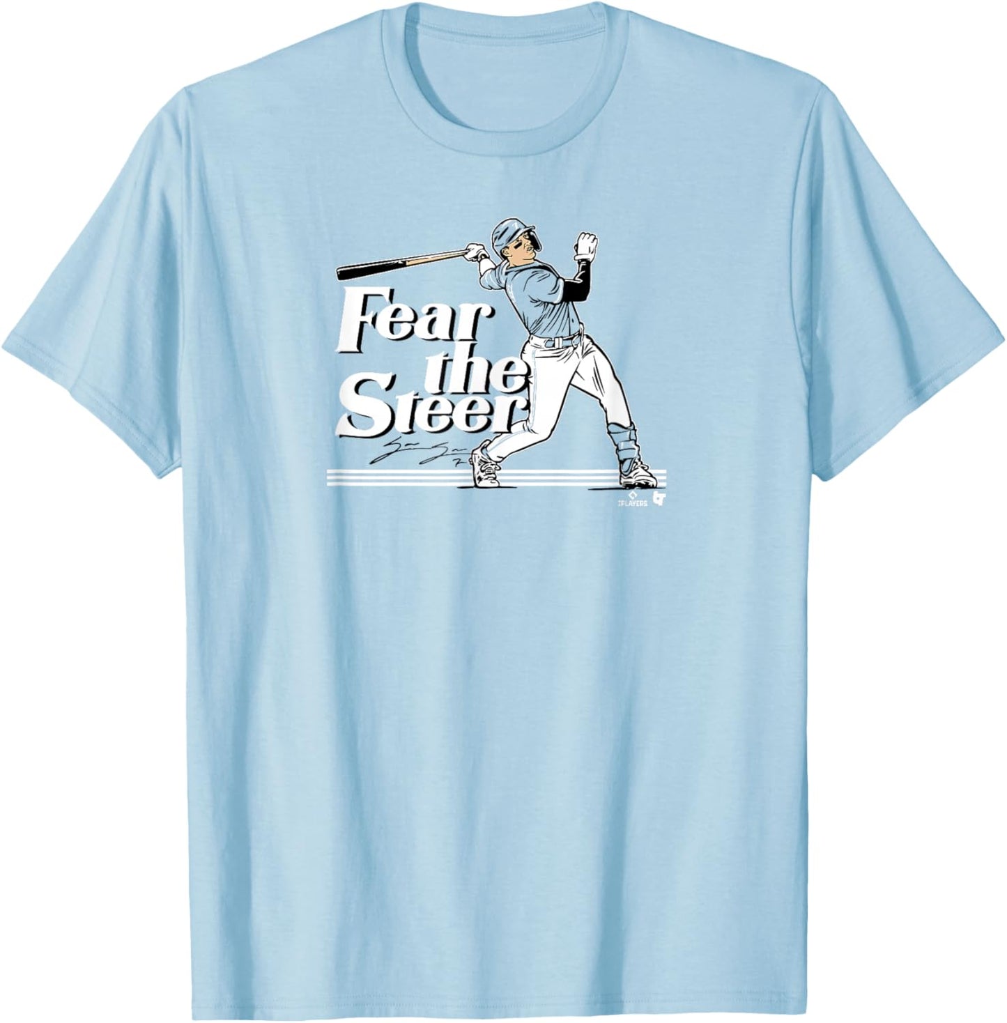 Spencer Steer - Fear the Steer - Cincinnati Baseball T-Shirt - T-Shirt | Light Blue