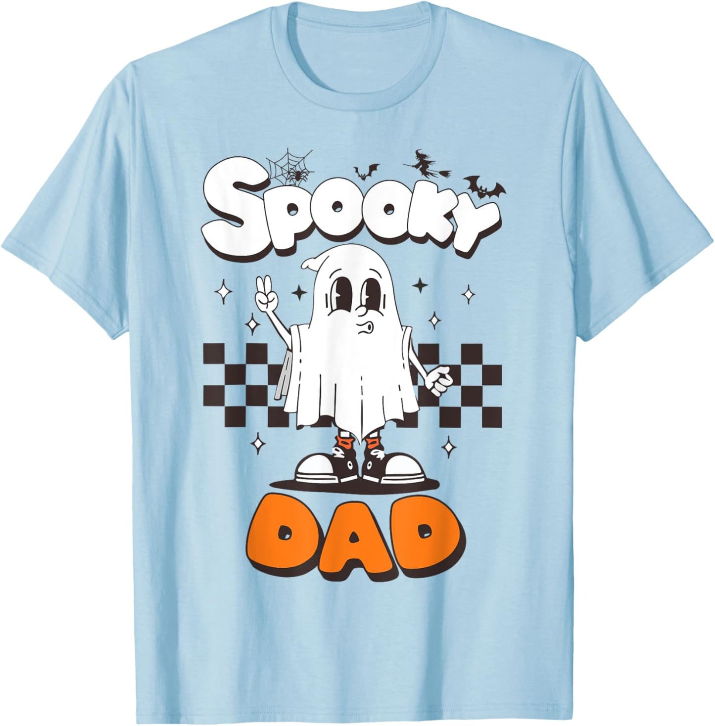 Spooky Dad Halloween Ghost Costume Retro Groovy Halloween T-Shirt - T-Shirt | Light Blue