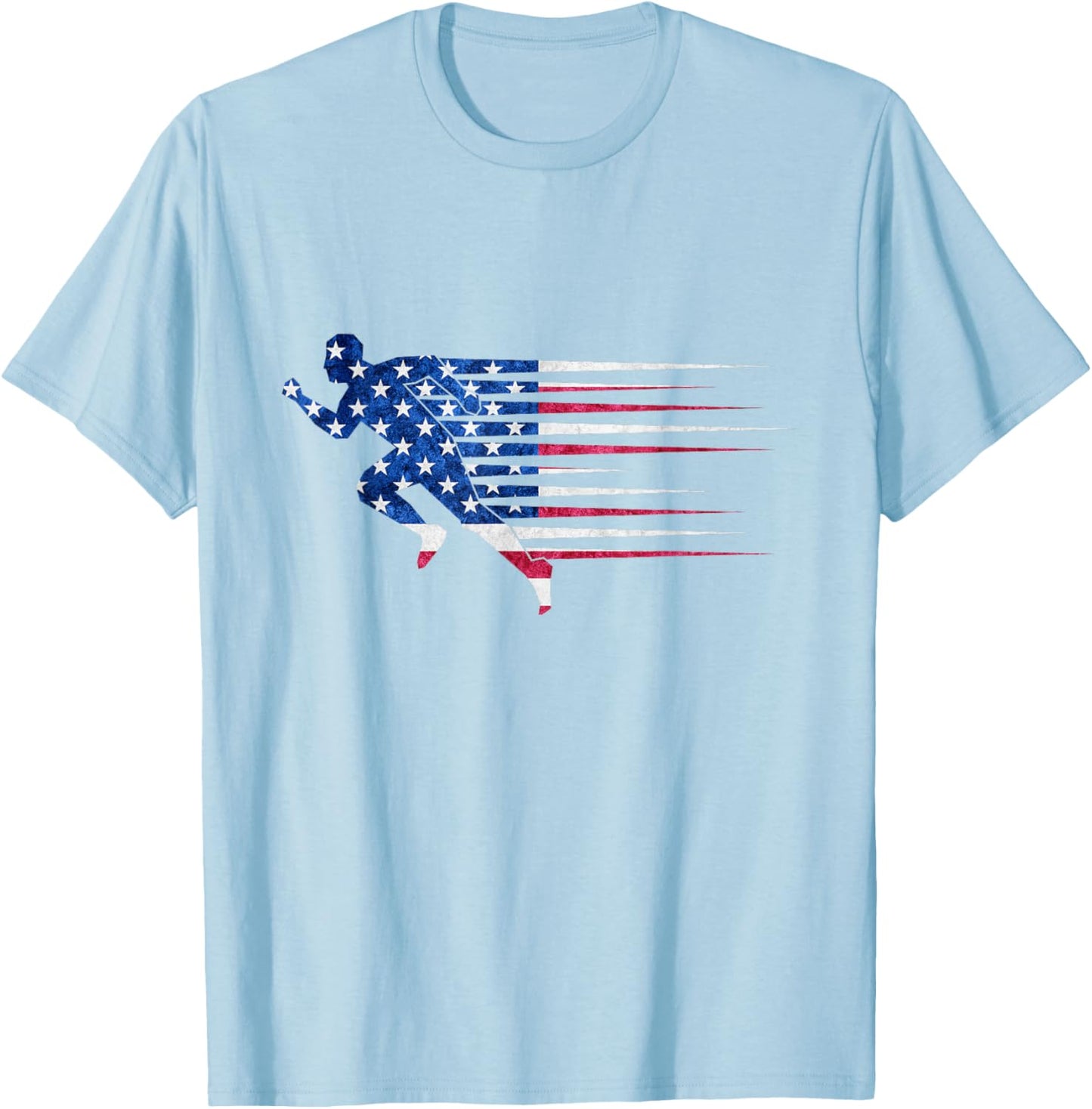 Patriotic Running USA American Flag Track and Field Team T-Shirt - T-Shirt | Light Blue