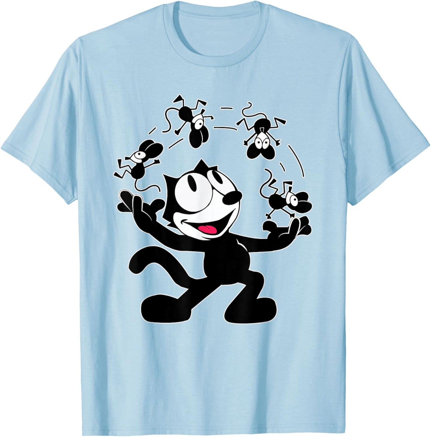 Felix Cat Juggling Mice Vintage Cartoon Retro Graphic Fun T-Shirt - T-Shirt | Light Blue