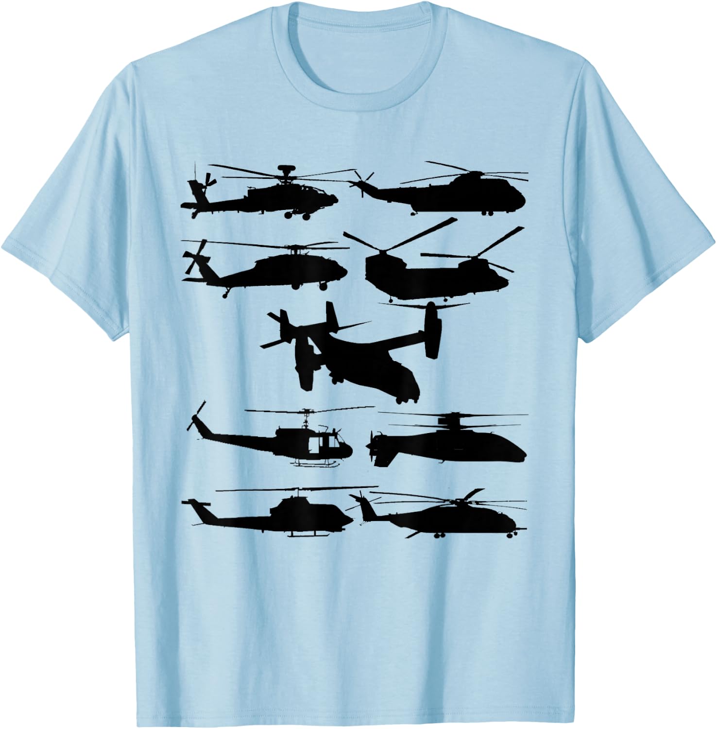 US Helicopters UH-1 Huey UH-60 Blackhawk AH-64 Apache Gift T-Shirt - T-Shirt | Light Blue