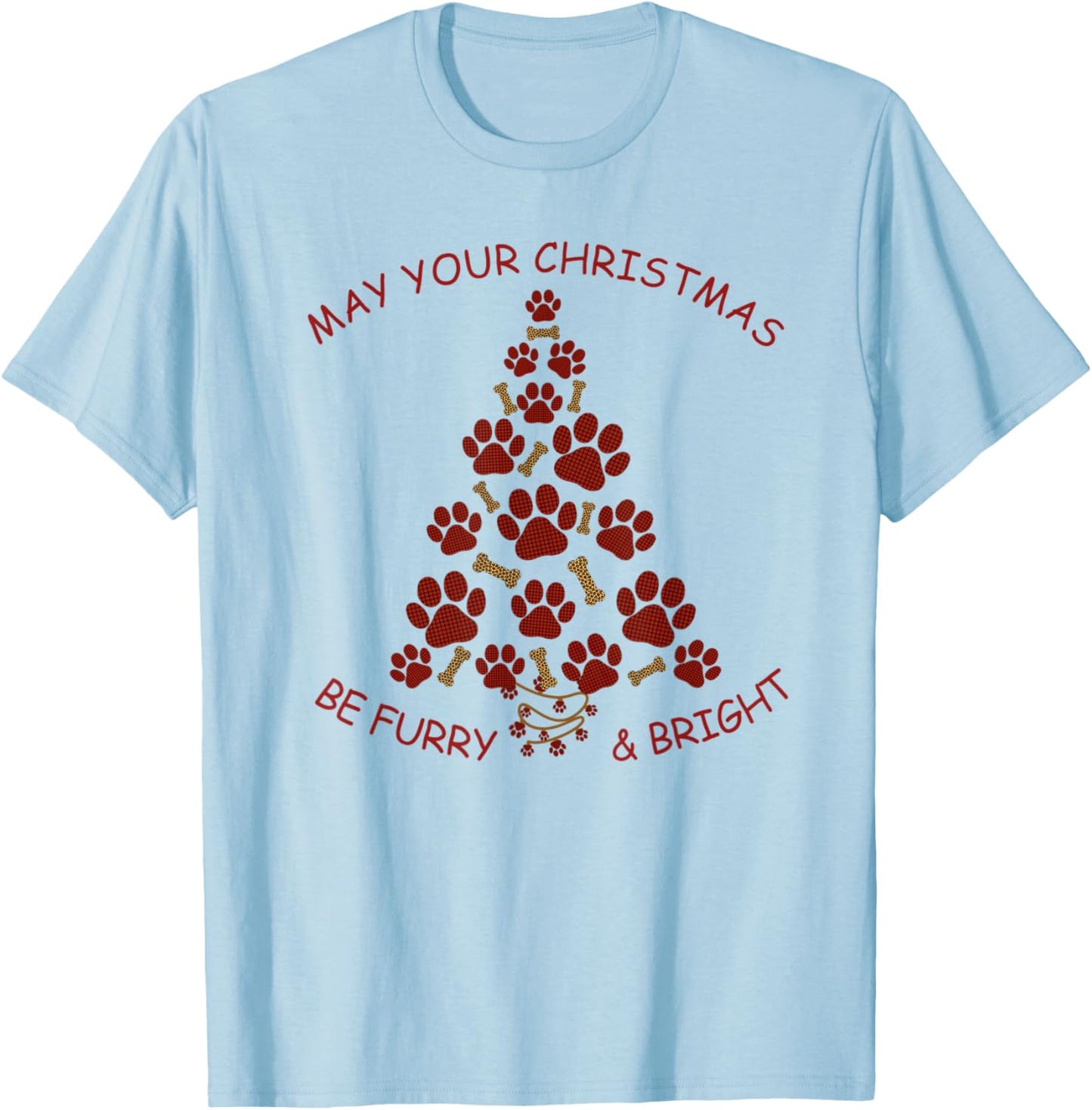 Furry & Bright, Dog Lovers Christmas Tree made of Dog Paws T-Shirt - T-Shirt | Light Blue