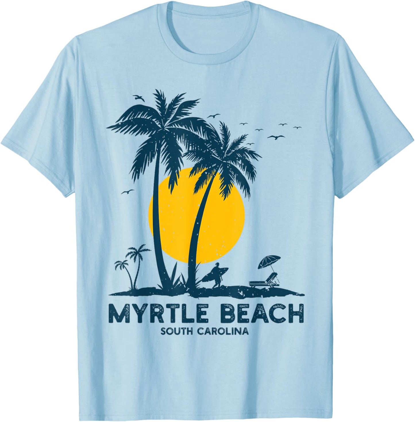Family Vacation Retro Sunset South Carolina Myrtle Beach T-Shirt - T-Shirt | Light Blue