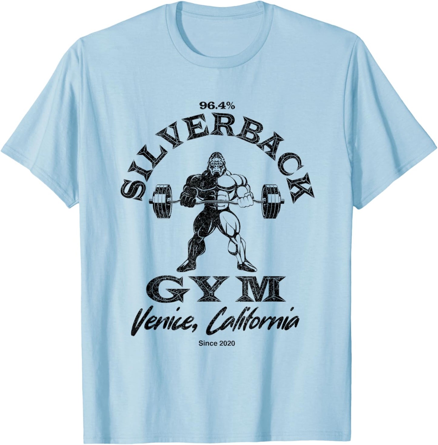 96.4% Silverback Gym Apparel Venice beach California, retro T-Shirt - T-Shirt | Light Blue