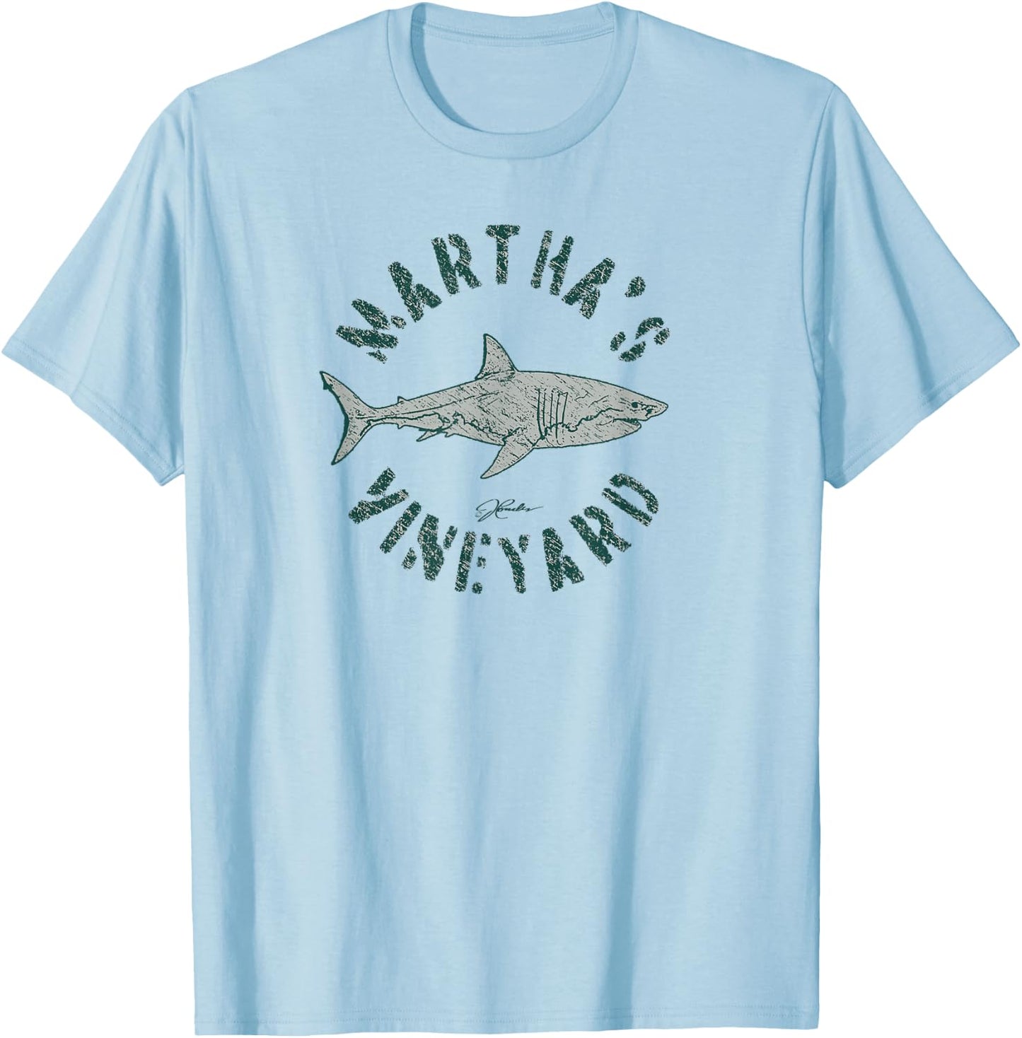 JCombs: Martha's Vineyard, MA, Great White Shark T-Shirt - T-Shirt | Light Blue