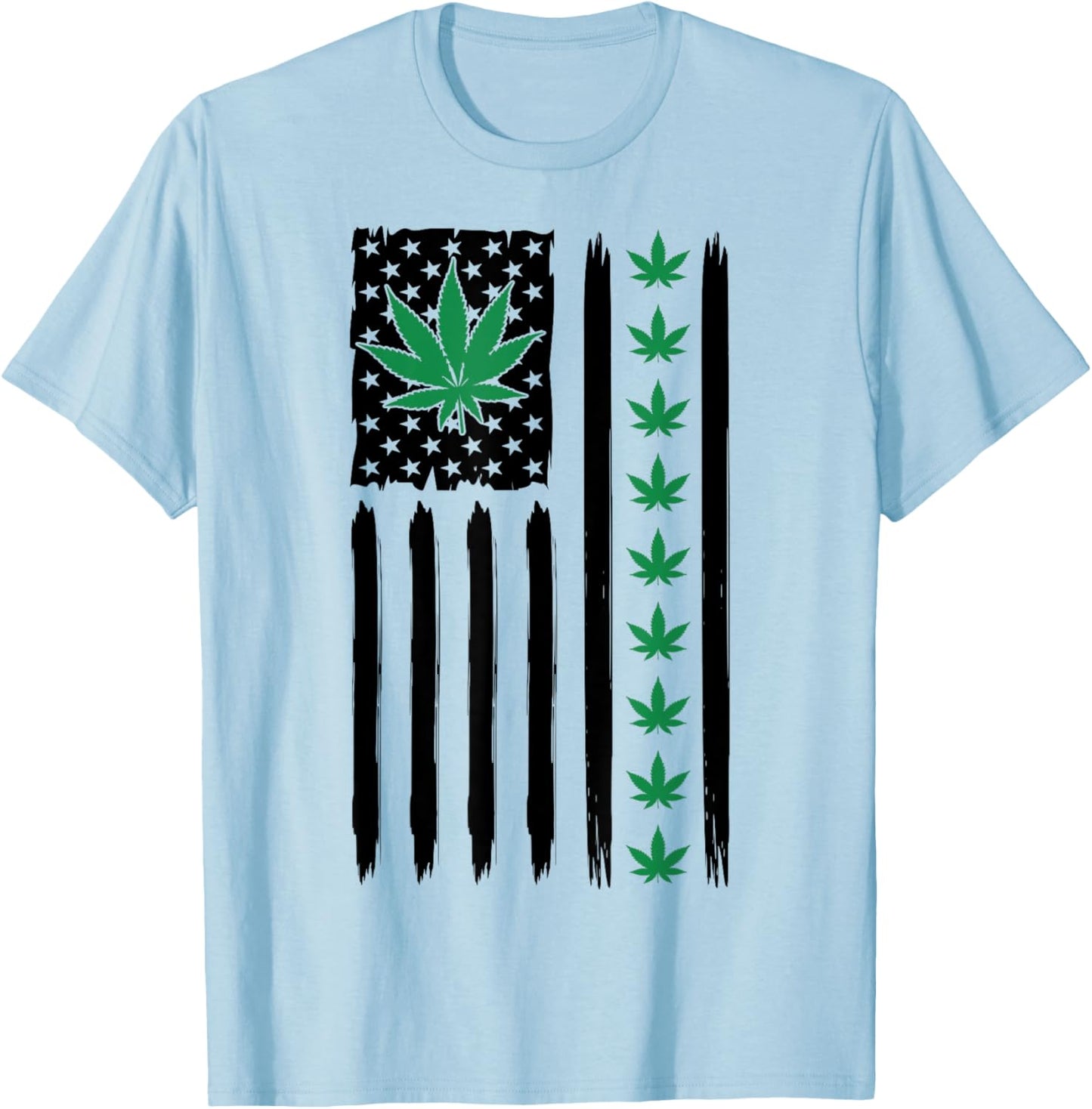 USA Flag Marijuana Leaf Funny US Pot Weed Hippie Marijuana T-Shirt - T-Shirt | Light Blue