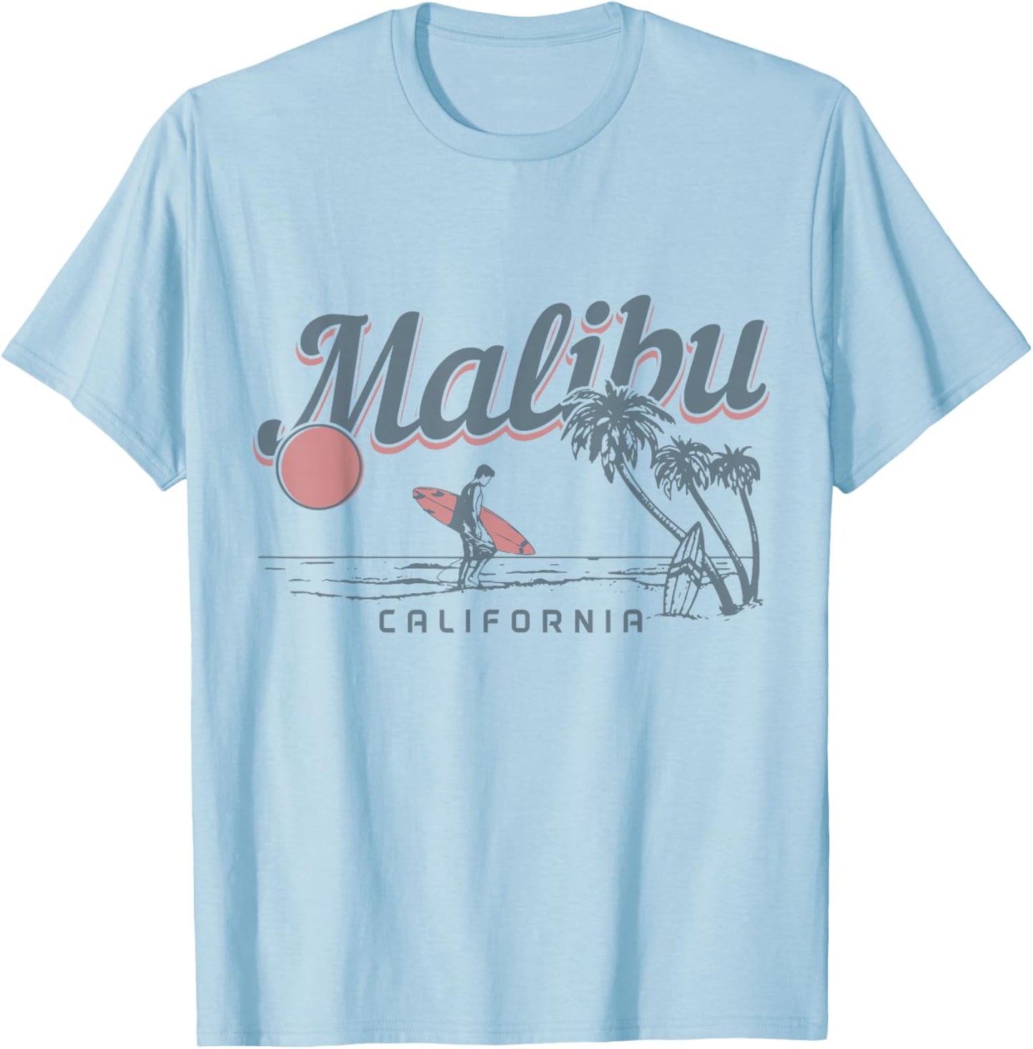 Malibu Beach California Surf Vintage Souvenir Surfing Surfer T-Shirt - T-Shirt | Light Blue